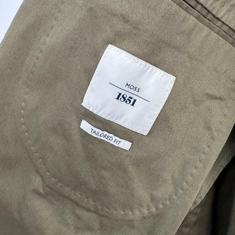 Moss 1851 Men’s Organic Cotton Blend Olive Green Tailored Ankle Pant Suit DIFFER